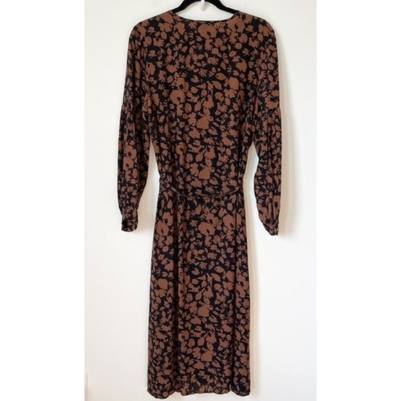 Rails Fabian V Neck Long Sleeve Midi Dress Belt Womens Medium Brown Black Floral - Picture 8 of 15
